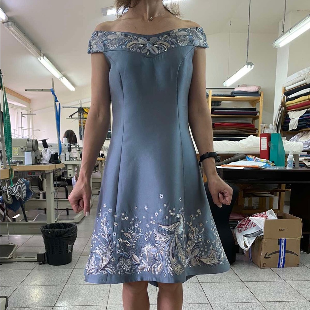 Tailor-made designer dress, silk-wool, XS-P